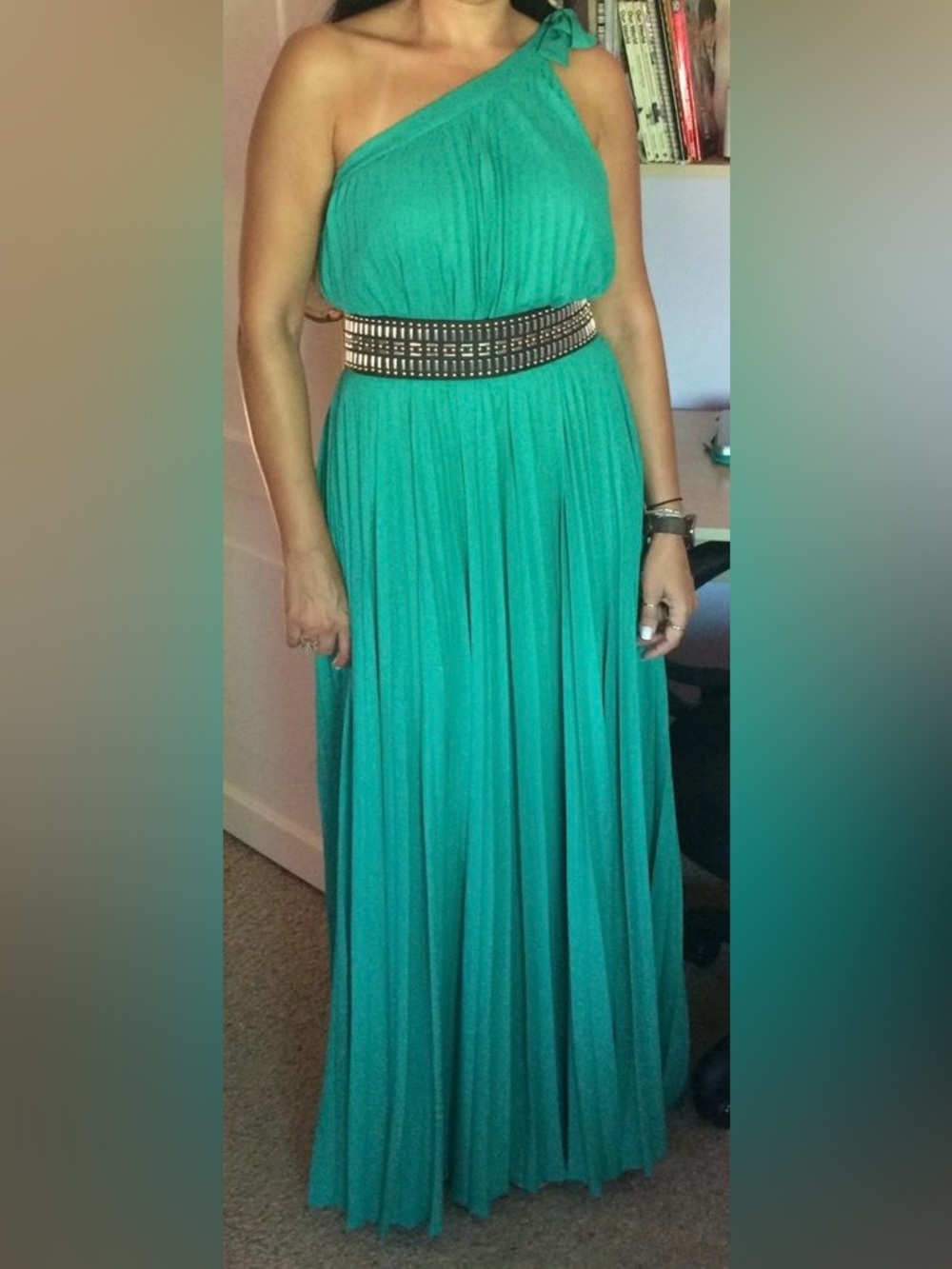 BCBGMaxAzria Green Pleated Maxi Dress